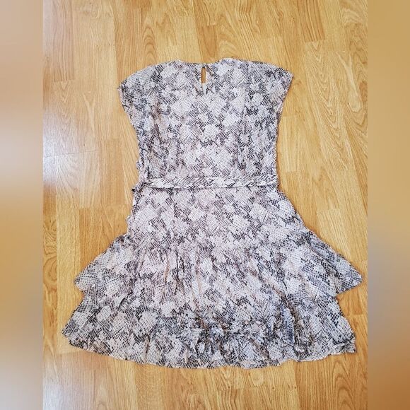 ✨ ALLSAINTS ✨ Evely Midgard Snakeskin Ruffle Mini Dress - [Size 0, Pink/Grey] - Picture 6 of 12